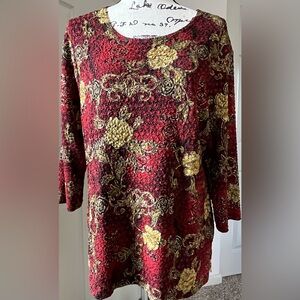Notations Red and Gold Floral Blouse